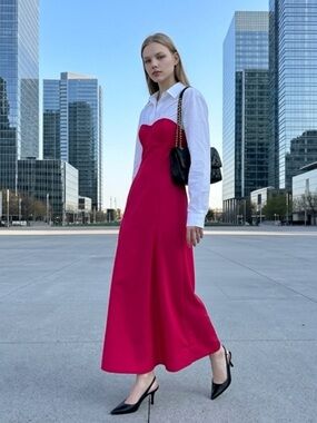 Moschino Hot Pink and White Maxi Bustier Dress